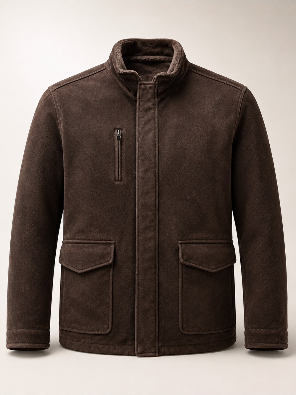 Dark Brown Suede Military Field Jacket